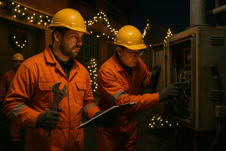 Équipes de maintenance en intervention pendant les fêtes de fin d’année.