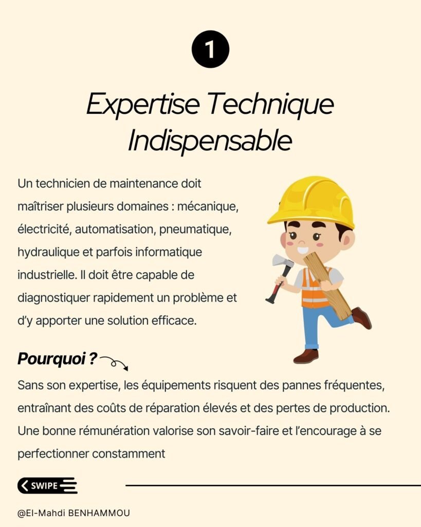 Illustration d’un technicien en tenue jaune avec casque, illustrant les compétences multisectorielles en maintenance.